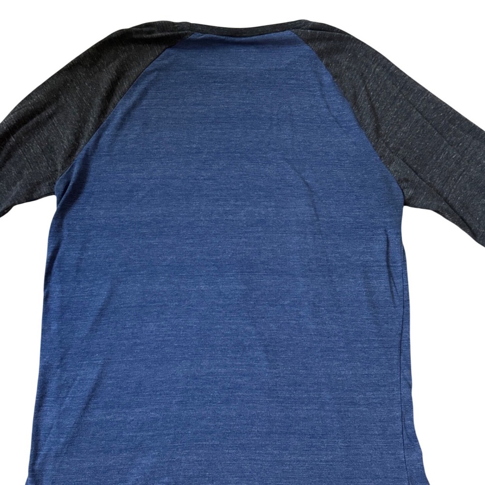 Marc Anthony Mens Raglan Baseball Tee Blue Charcoal Gray Heathered Shirt Medium - Picture 2 of 4